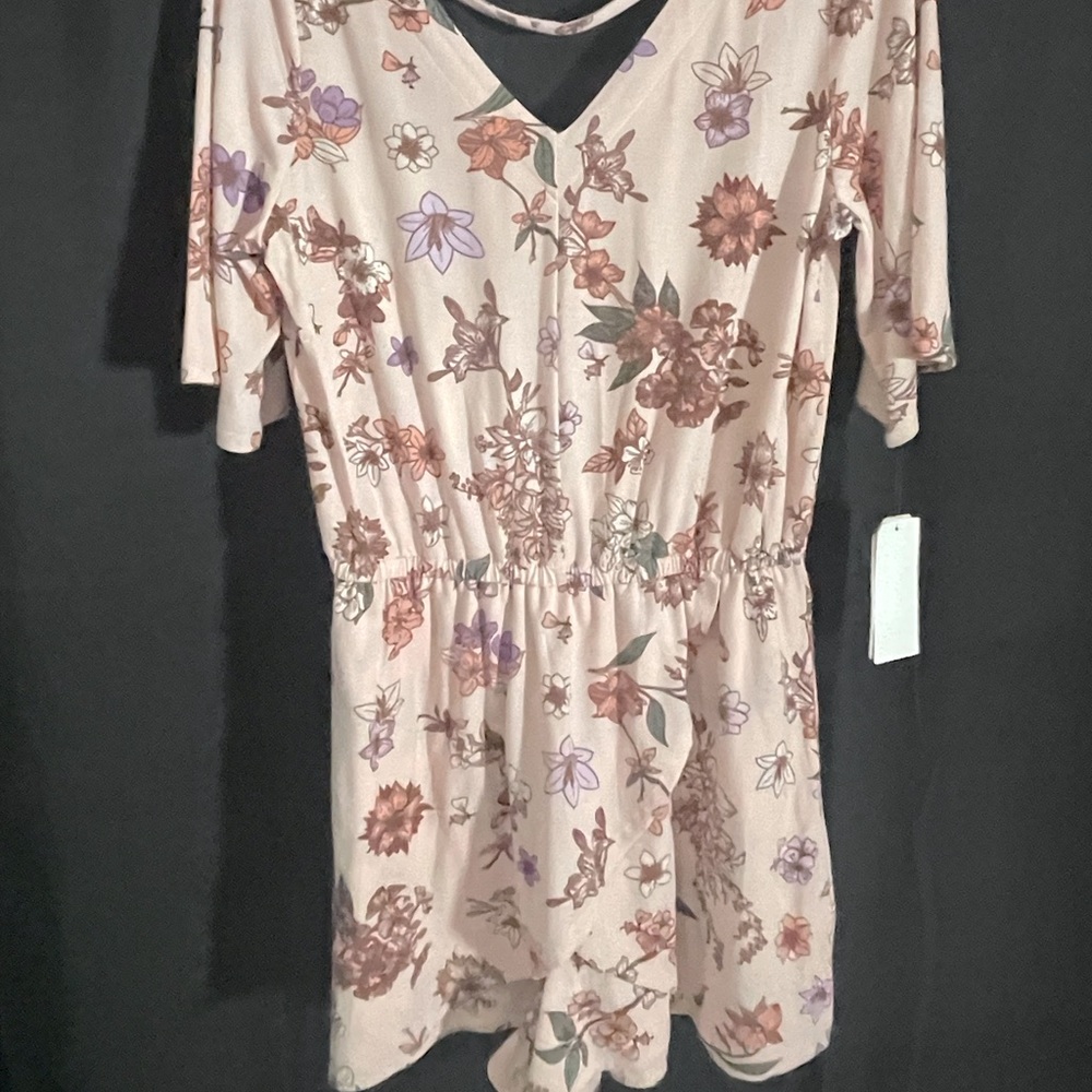 M pink flower short romper